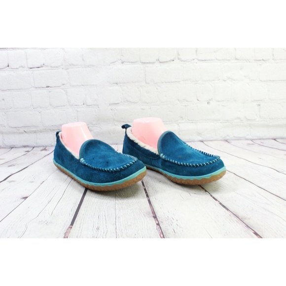 LL Bean Blue Suede Fleece Lined Mountain Moccasins Slipper Size 9 M - Picture 3 of 9